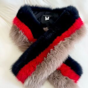 Pologeorgis Multi-Color Fur and Shearling Scarf - Black, Red, Taupe